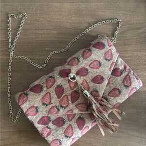 Strawberry Print Clutch with Tassel